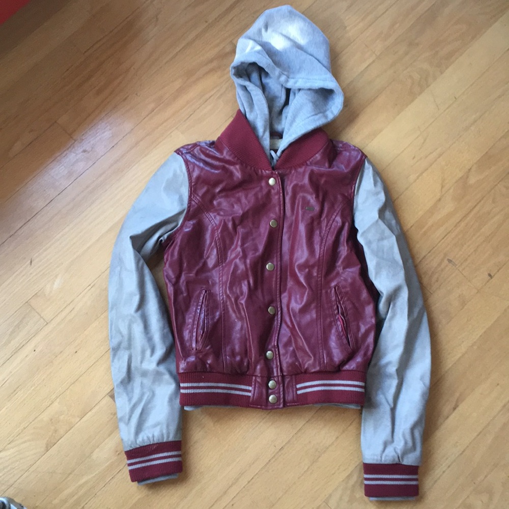 Obey Leather and Sweatshirt Statement Jacket